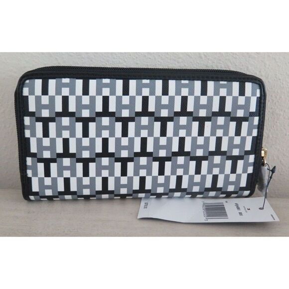 Tommy Hilfiger 69J4081 Women's Black/Gray/White TH Logo Zip-Around Wallet $80 - Picture 2 of 9